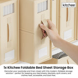 1x Kitchee Foldable Bed Sheet Storage Box - Linen and Closet Organiser Beige