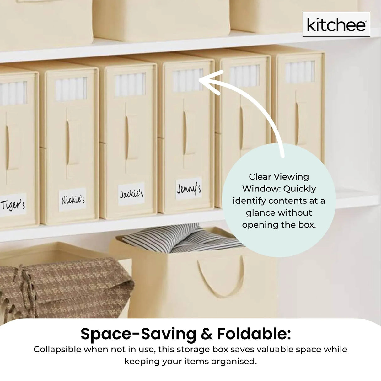 1x Kitchee Foldable Bed Sheet Storage Box - Linen and Closet Organiser Beige