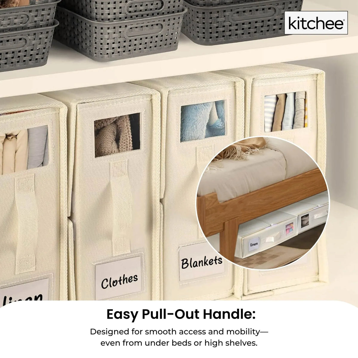 1x Kitchee Foldable Bed Sheet Storage Box - Linen and Closet Organiser Beige
