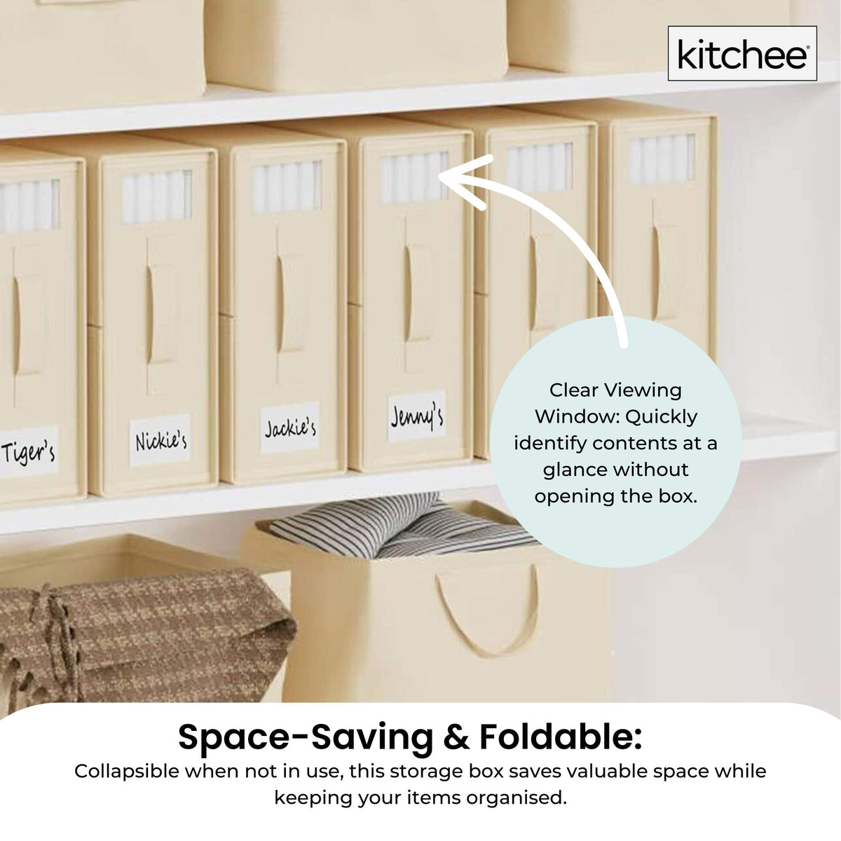 4x Kitchee Foldable Bed Sheet Storage Box - Linen and Closet Organiser Beige