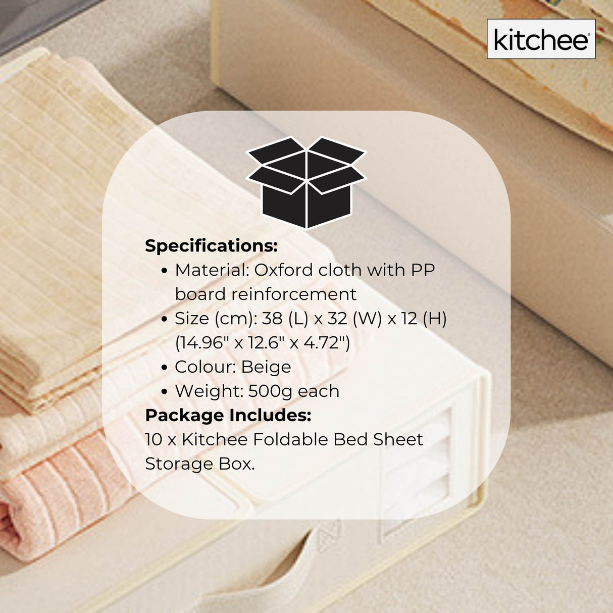 10x Kitchee Foldable Bed Sheet Storage Box - Linen and Closet Organiser Beige