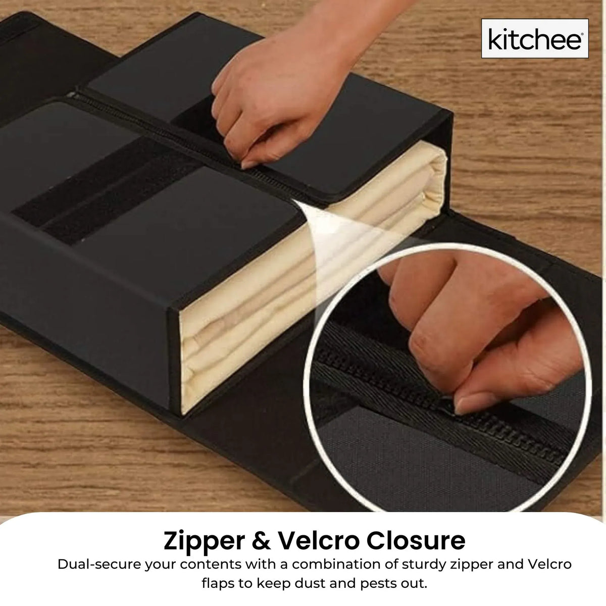 1x Kitchee Foldable Bed Sheet Storage Box - Linen and Closet Organiser Black