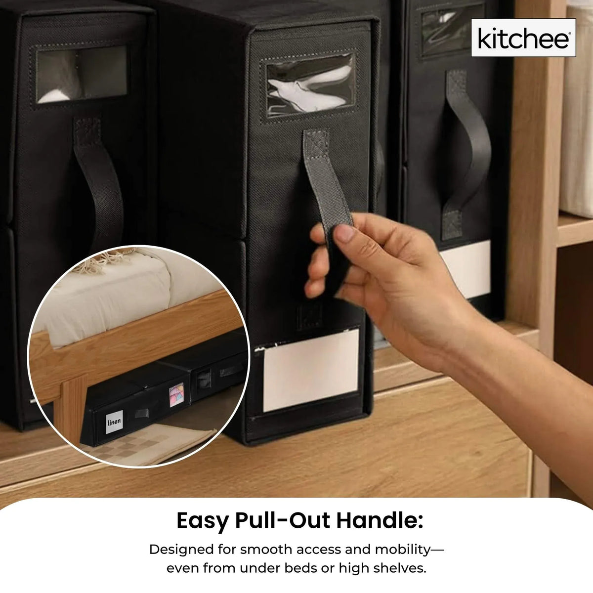 1x Kitchee Foldable Bed Sheet Storage Box - Linen and Closet Organiser Black
