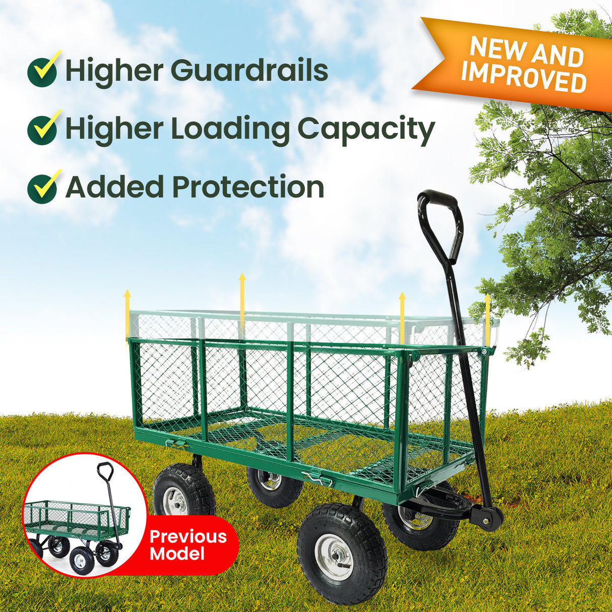 Wallaroo Steel Mesh Garden Trolley Cart - Green