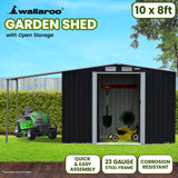 Wallaroo 10x8ft Zinc Steel Garden Shed with Open Storage - Black