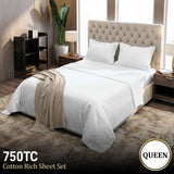 Laura Hill 750 Thread Count Pure Cotton Queen Bed Sheet Set 4 Piece Gift Pack - White