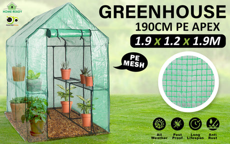 Garden Greenhouse Walk-In Shed 1.9x1.2x1.9M PE Apex