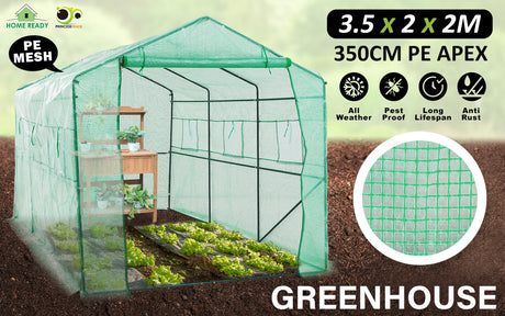 Garden Greenhouse Walk-In Shed 3.5x2x2M PE Apex