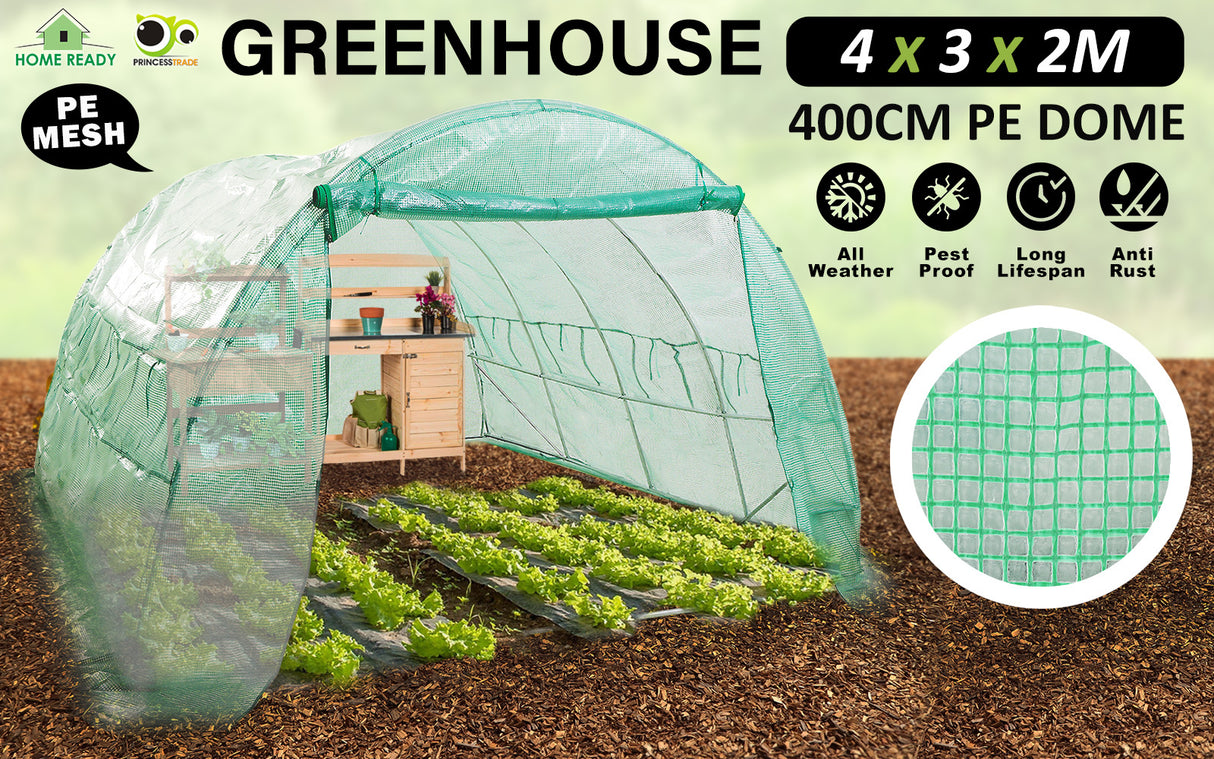 Greenhouse Walk-In Shed 4x3x2M PE Dome Hoop Tunnel Polytunnel