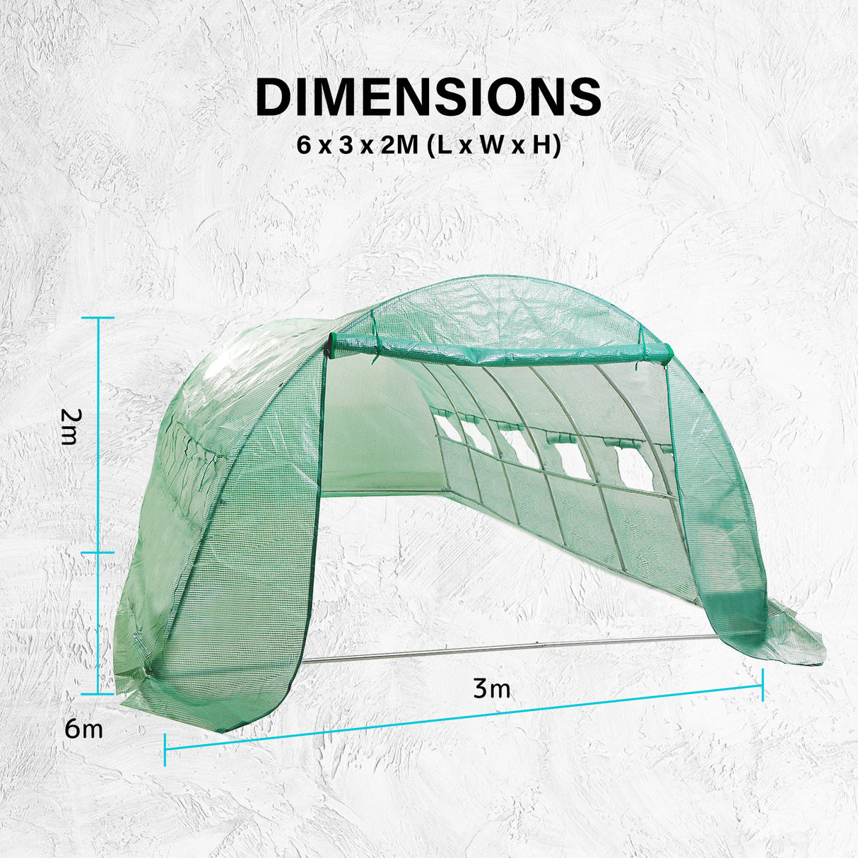 Greenhouse Walk-In Shed 6x3x2M PE Dome Hoop Tunnel Polytunnel