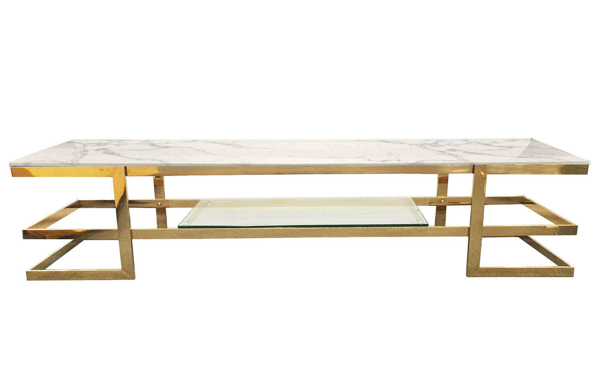 Alexa  Gold TV Unit - White Marble