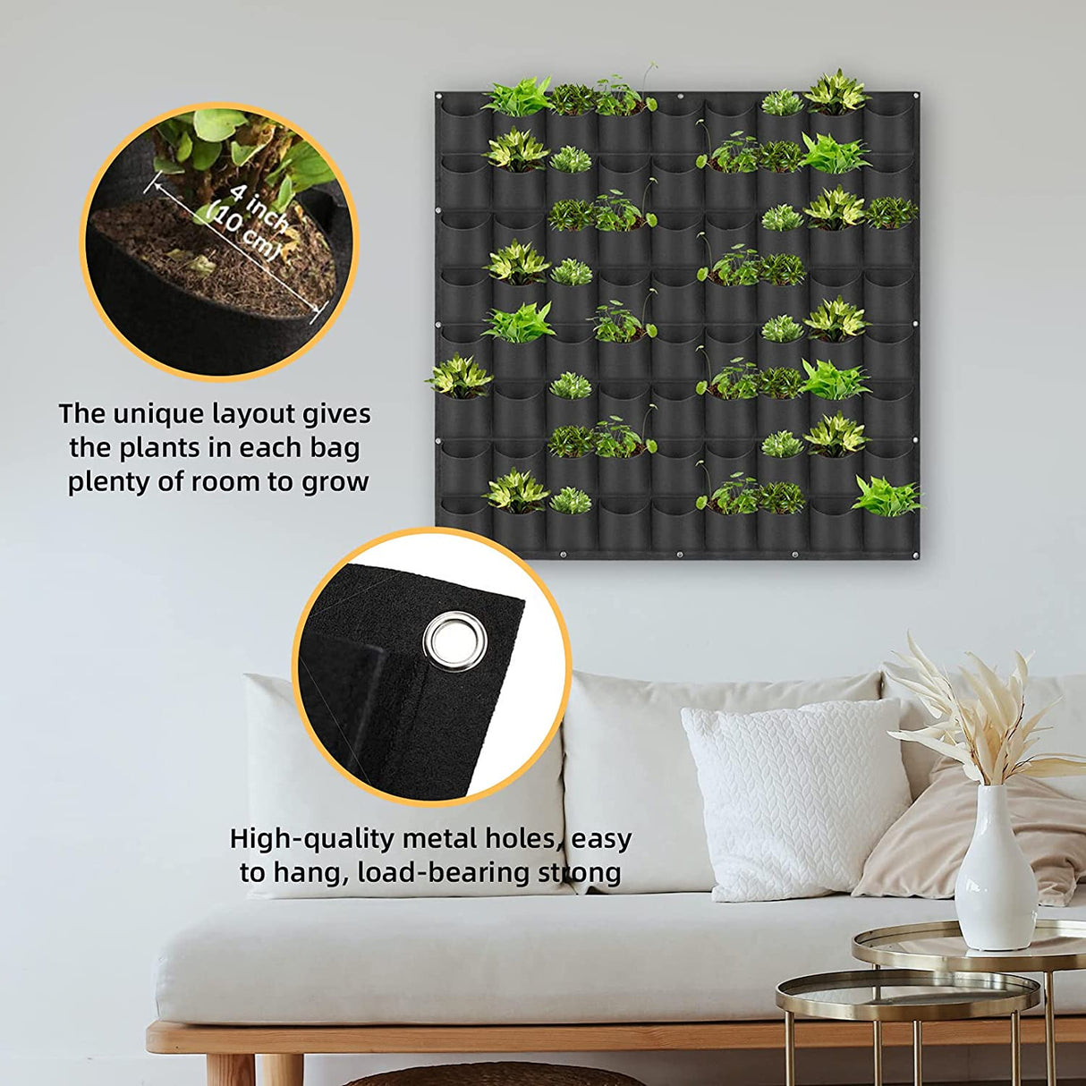 72 Pockets Wall Hanging Planter Planting Grow Bag Vertical Garden Vegetable Flower Black