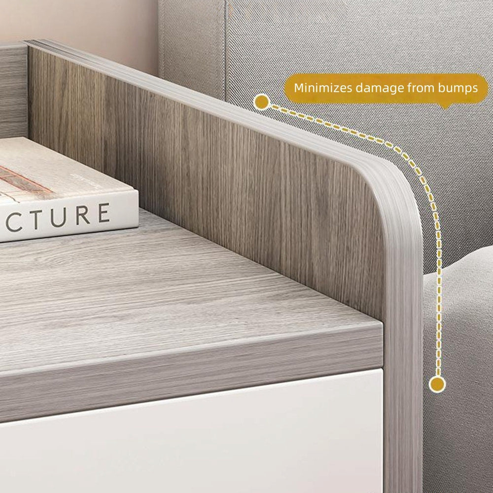 Minimalist Nightstand White Double Drawer Safety Tray Design Wooden Handles
