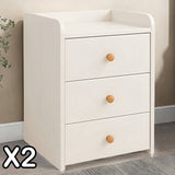 2x Bedside Table Pair White 3 Drawers Wooden Knobs Modern Minimalist Design