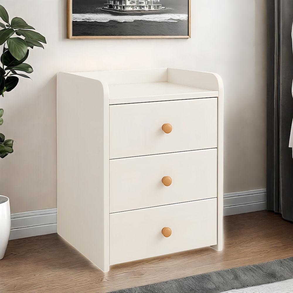 2x Bedside Table Pair White 3 Drawers Wooden Knobs Modern Minimalist Design