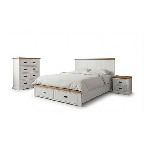 Storage Bedroom Suite Drawers Miami White Colour with Tallboy in Queen