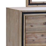 4 Pieces Bedroom Suite Queen Size Silver Brush in Acacia Wood Construction Bed, Bedside Table & Dresser