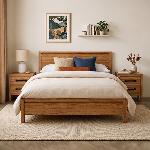 King Bed Frame with Natural Timber Look Finish