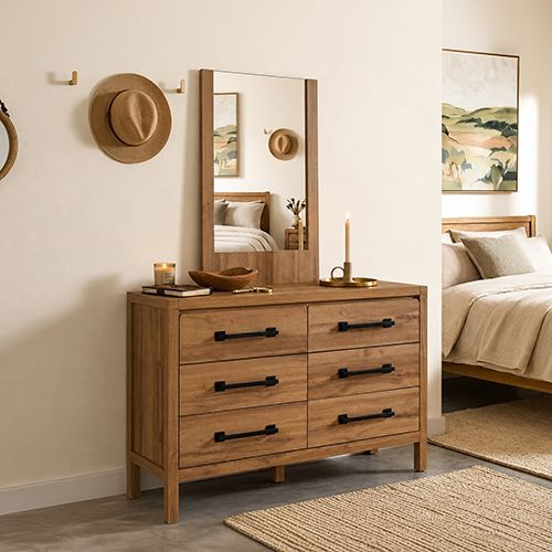 Natural Timber Look Dresser with Mirror