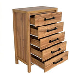 Natural Timber Look Tallboy with 5 Spacious Drawers
