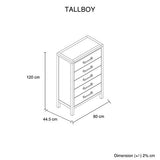 Natural Timber Look Tallboy with 5 Spacious Drawers