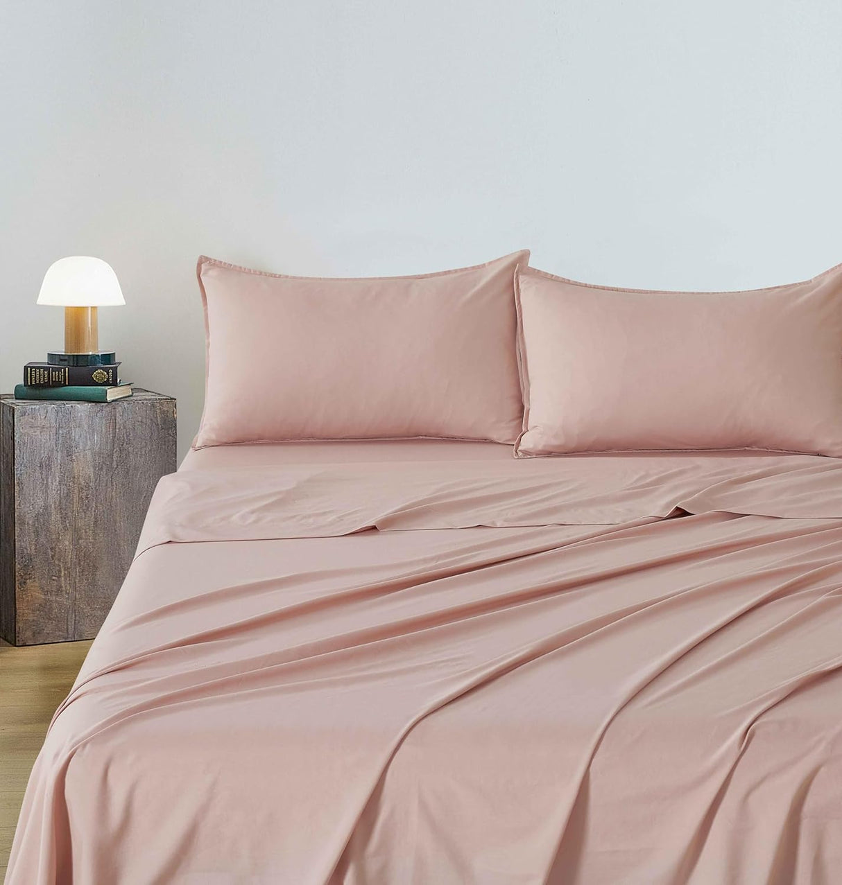 Vintage Washed Microfibre Sheet Set (Pink, Double)