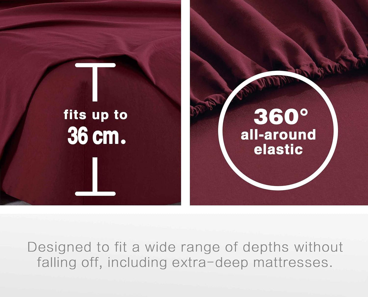 Vintage Washed Microfibre Sheet Set (Burgundy, Queen)