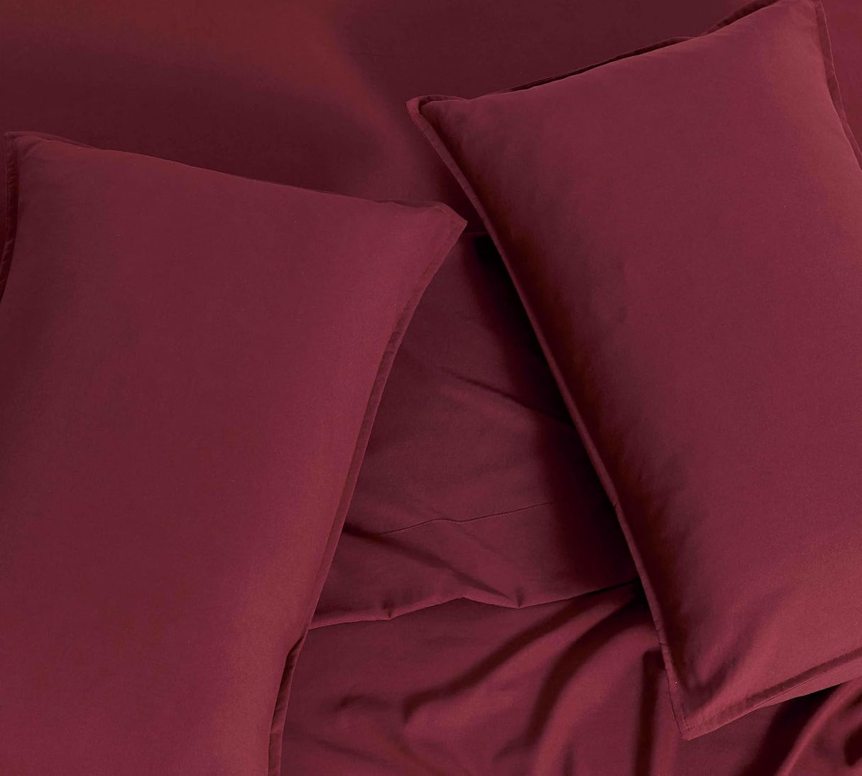 Vintage Washed Microfibre Sheet Set (Burgundy, Queen)