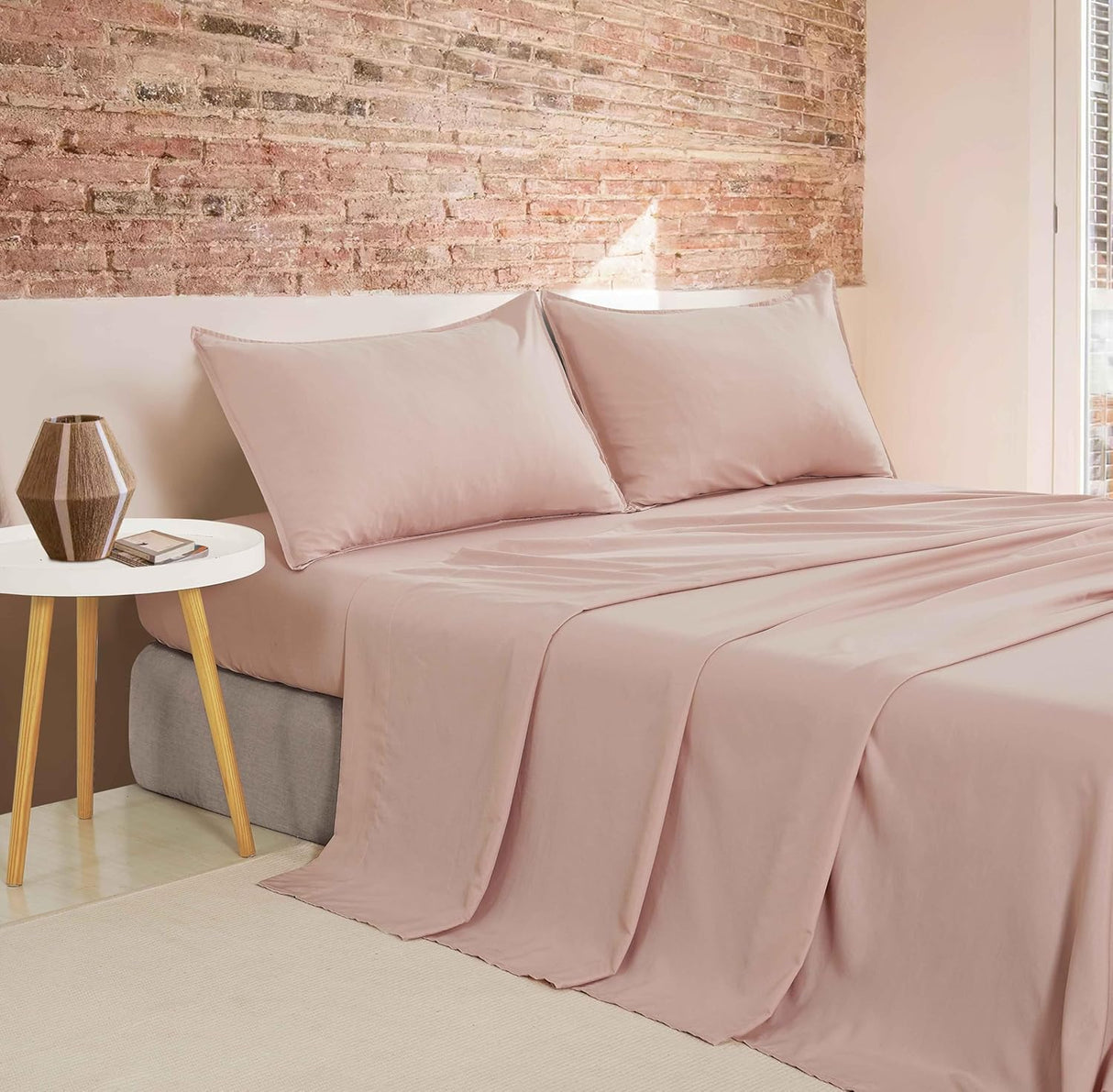 Vintage Washed Microfibre Sheet Set (Pink, Queen)