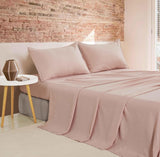 Vintage Washed Microfibre Sheet Set (Pink, Queen)