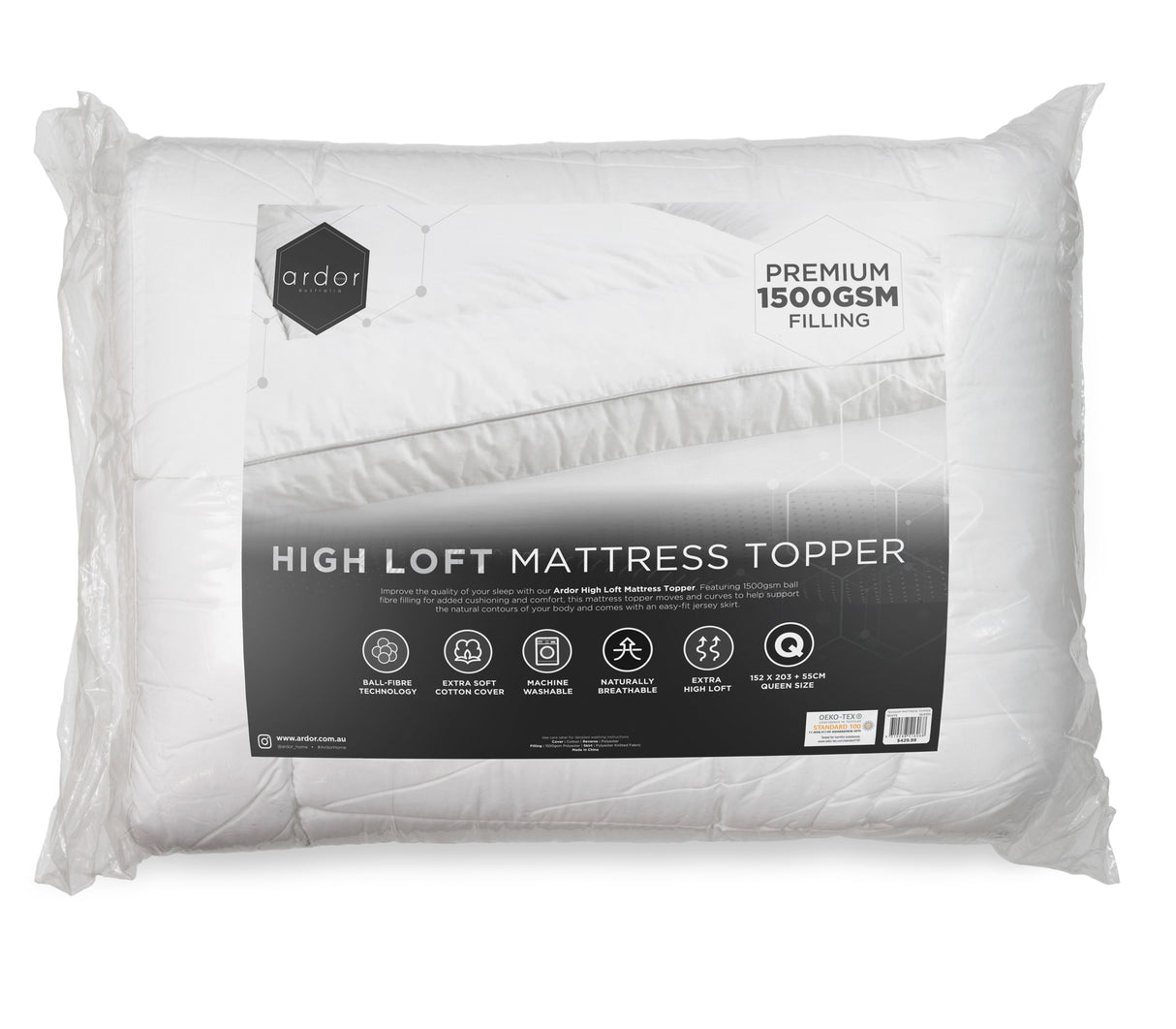 1500GSM Ball fibre MATTRESS TOPPER - QUEEN