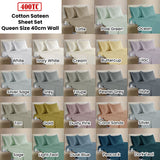 400TC 100% Cotton Sateen Premium Sheet Set 40cm Wall Dusk Blue Queen