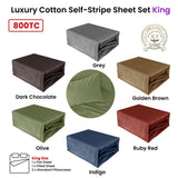 Dark Chocolate 800TC Luxury Cotton Self-Stripe Sheet Set King 40 cm Wall King