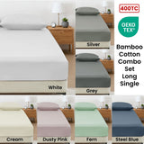 400TC Bamboo Cotton Fitted Sheet with Pillowcase Set Long Single Size 40cm Wall Fern
