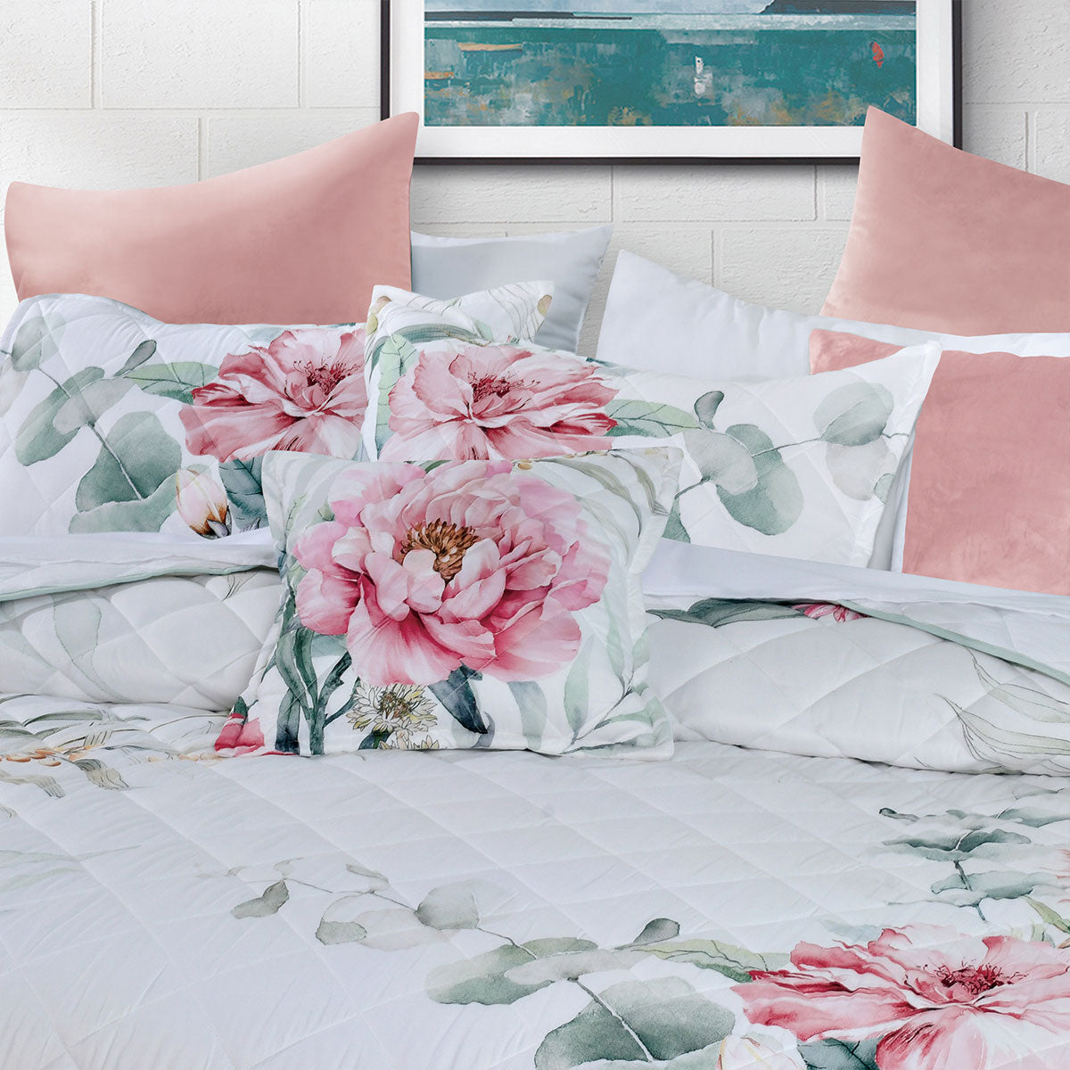 Bianca Coleraine White Floral Printed Bedspread Set Queen