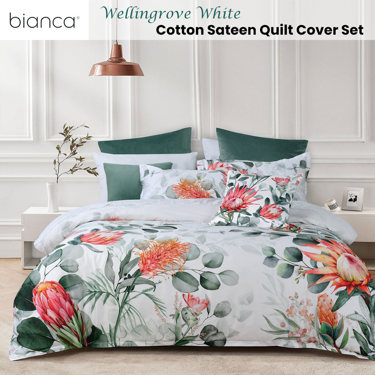 Bianca Wellingrove White Cotton Sateen Quilt Cover Set Queen