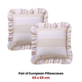 Vintage Design Homewares Pair of Candy Ruffle Natural European Pillowcases 65 x 65cm