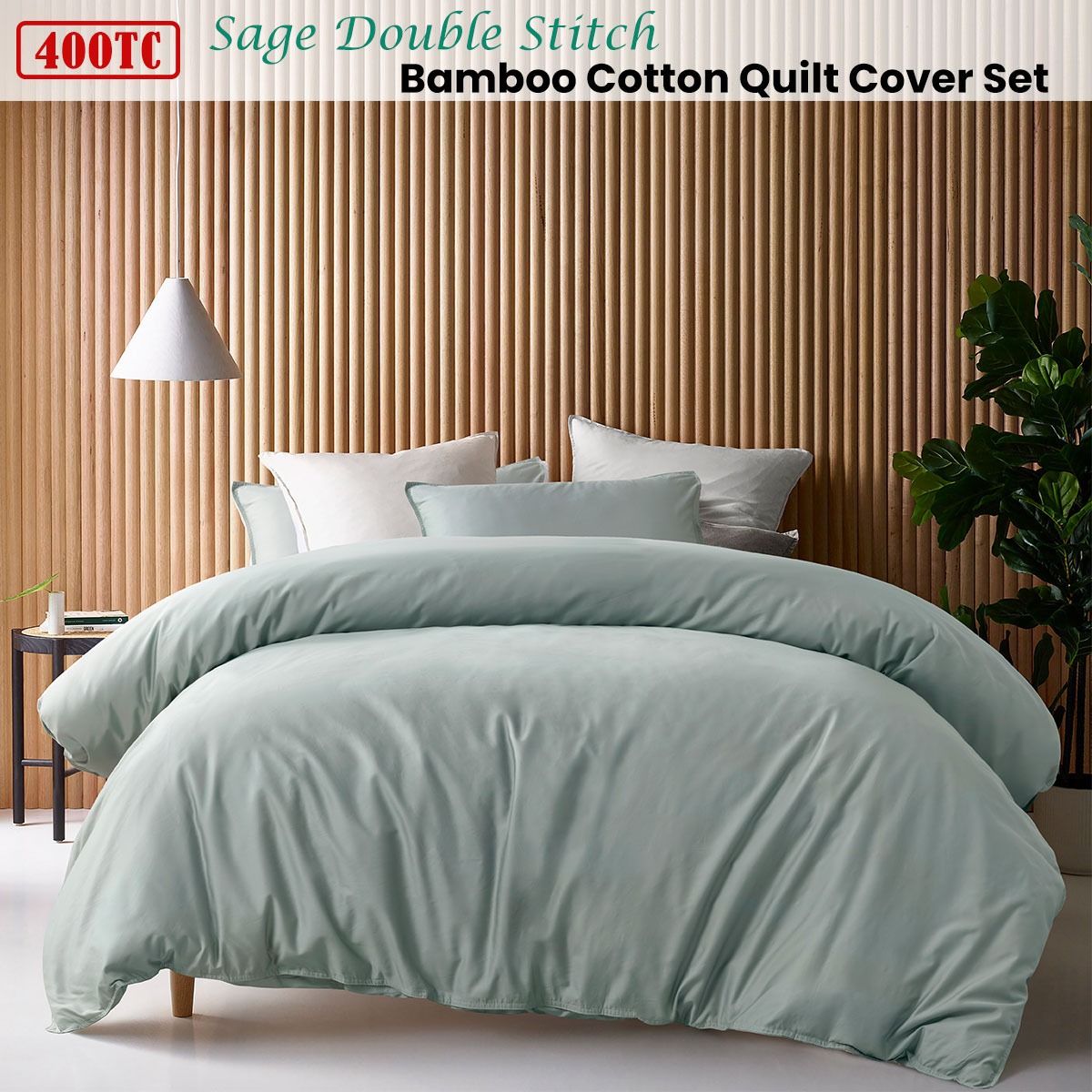 Accessorize 400TC Sage Bamboo Cotton Double Stitch Quilt Cover Set King