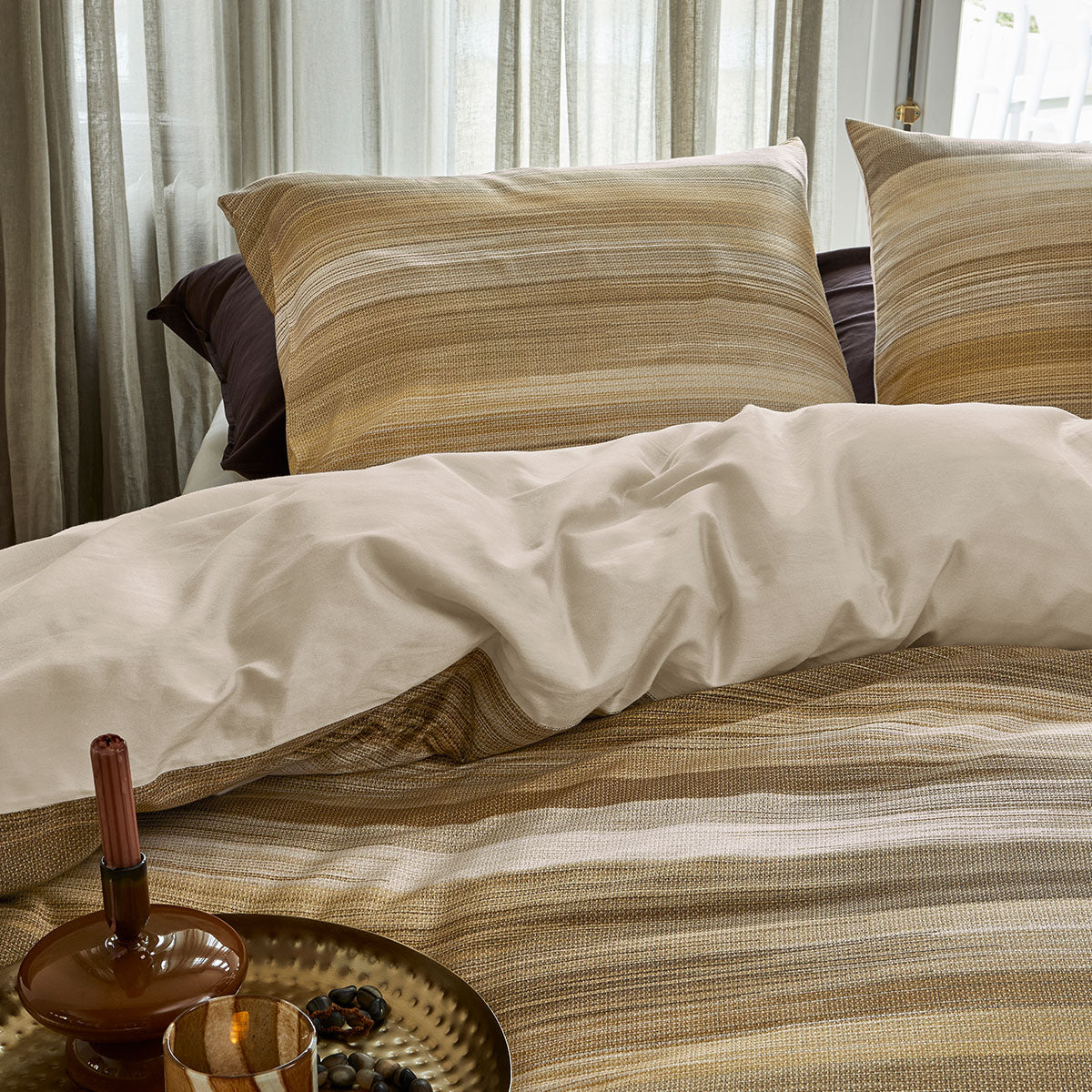 Bedding House Elie Natural Cotton Sateen Quilt Cover Set Queen