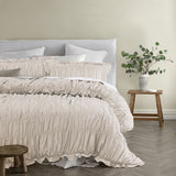 Vintage Design Homewares Haven Natural Washed Cotton Ruched Quilt Cover Set Queen