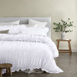 Vintage Design Homewares Haven White Washed Cotton Ruched Quilt Cover Set Double