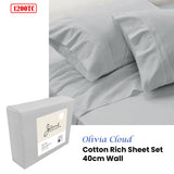 Jane Barrington 1200TC Olivia Cotton Rich Sheet Set 40cm Wall Cloud Queen