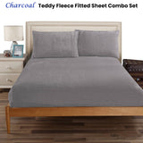 Ramesses Teddy Fleece Fitted Sheet Combo Set Charcoal King Single