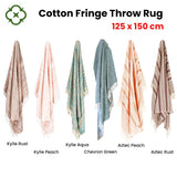 100% Cotton Fringe Throw Rug 125 x 150 cm Chevron Green