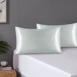 Pair of Standard Satin Silk Feel Pillowcases with Envelope Closure 51 x 76 cm Grey