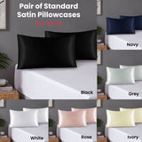 Pair of Standard Satin Silk Feel Pillowcases with Envelope Closure 51 x 76 cm Grey