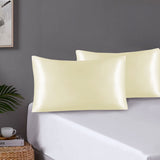 Pair of Standard Satin Silk Feel Pillowcases with Envelope Closure 51 x 76 cm Ivory