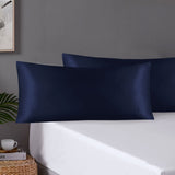 Pair of King Satin Silk Feel Pillowcases with Envelope Closure 51 x 102 cm Navy