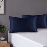 Pair of Standard Satin Silk Feel Pillowcases with Envelope Closure 51 x 76 cm Navy