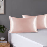 Pair of Standard Satin Silk Feel Pillowcases with Envelope Closure 51 x 76 cm Rose